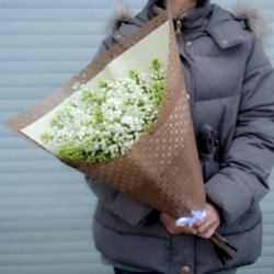 5 веток белой сирени в упаковке