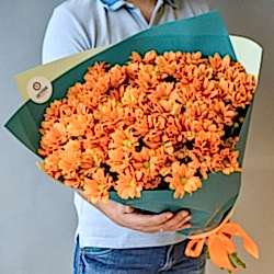 9 оранжевых кустовых хризантем в упаковке