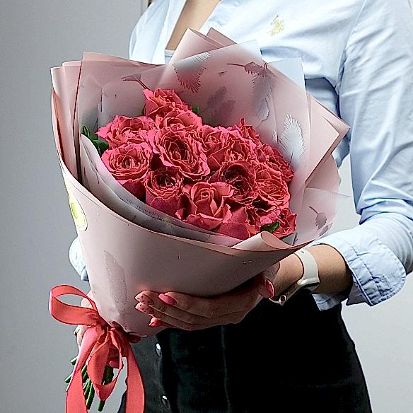 15 малиновых роз 40 см (Кения)